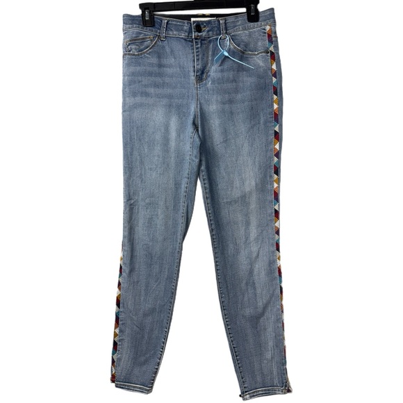 Knox Rose - Embroidered Side Stripe Jeans- Slim Fit - Boho Denim - Size 8 - Picture 5 of 5